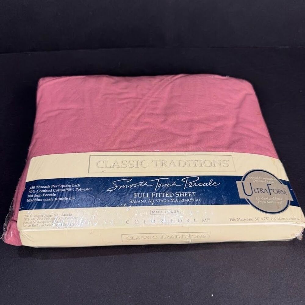NEW Vtg JCPenney Classic Traditions Percale Fitted Sheet-Berry Pink-Size Full